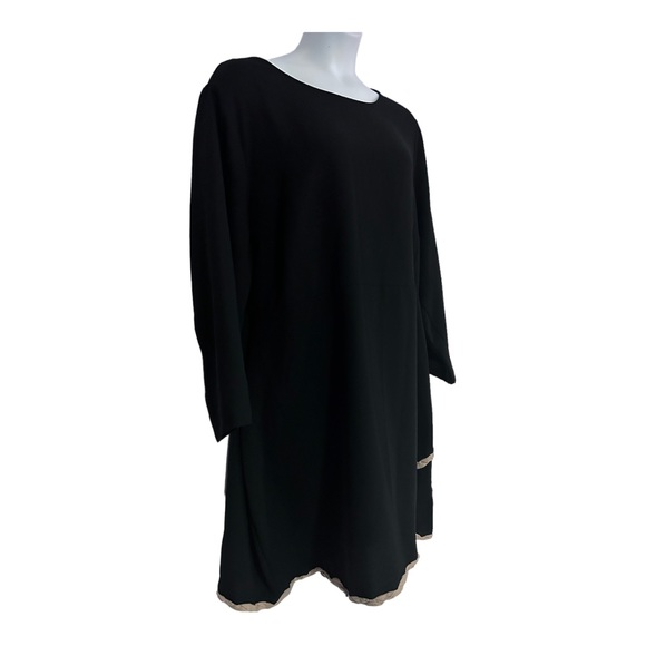 ❣️C’est Nous Tan Trim Black Crepe Office Career Casual Church Dinner Party Dress - Picture 3 of 12